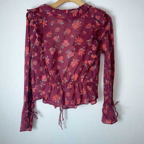 FREE PEOPLE AMANDA RUFFLE LONG SLEEVE TOP PINK SIZE S - Picture 7 of 12